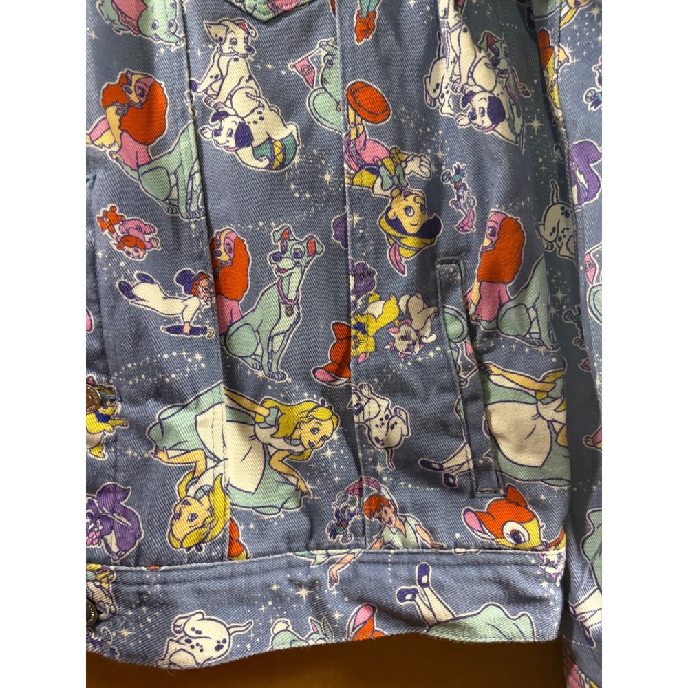 Cakeworthy Disney 100 Denim Jacket Unisex XL Blue All Over Print Character Coat - Picture 8 of 9